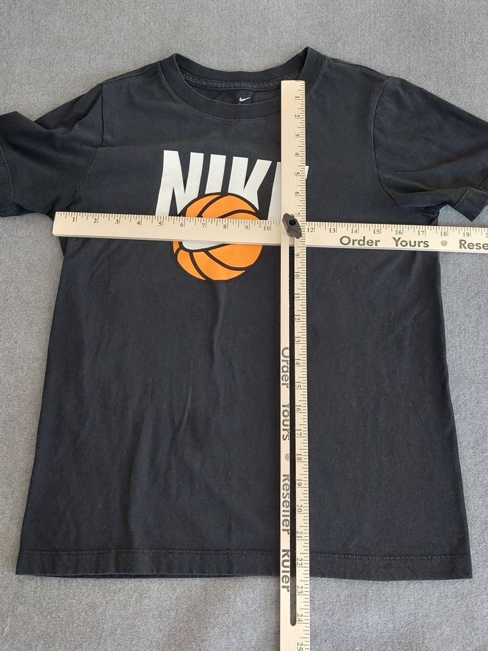 Youth Large Nike Black Tee with Orange Basketball Logo